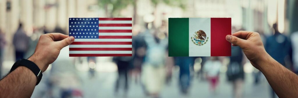 A picture of an American flag next to a Mexican flag, to represent nearshore. 